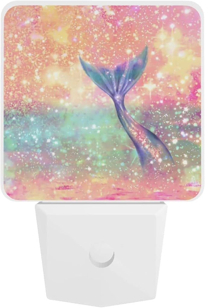 Pink Mermaid Night Light for Kids Girls Plug into Wall Led Nightlight with Dusk to Dawn Sensor Compact Lamp Bedroom Bathroom Nursery Hallway Stairs Kitchen Home Decor