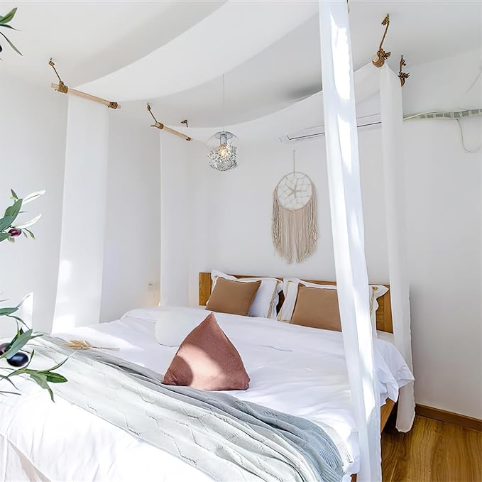 Bed Canopy for Girls 2pcs King Canopy Bed Curtains 30*228in White Tulle Canopy Bed Scarf for Queen & Full Bed,Sheer Bed Drapes,Twin Girls Canopy Bed Decor for Baby Crib,Kid Adult Beds（Not With Frame）