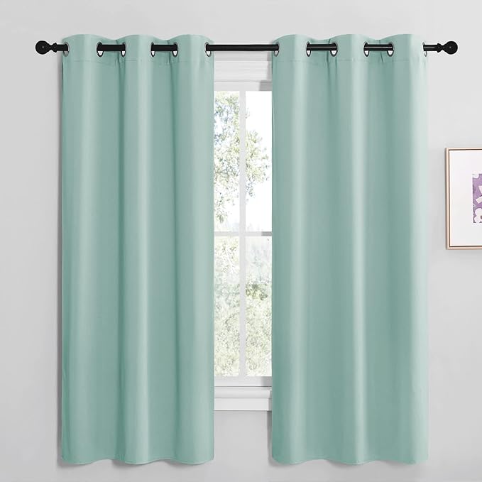NICETOWN Aqua Blue Room Darkening Curtains for Kitchen, Window Treatment Thermal Insulated Solid Grommet Room Darkening Curtains/Drapes for Bedroom (Set of 2, 42 inches Wide by 68 inches Long)