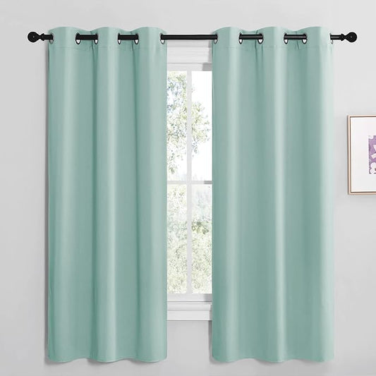NICETOWN Aqua Blue Room Darkening Curtains for Kitchen, Window Treatment Thermal Insulated Solid Grommet Room Darkening Curtains/Drapes for Bedroom (Set of 2, 42 inches Wide by 68 inches Long)