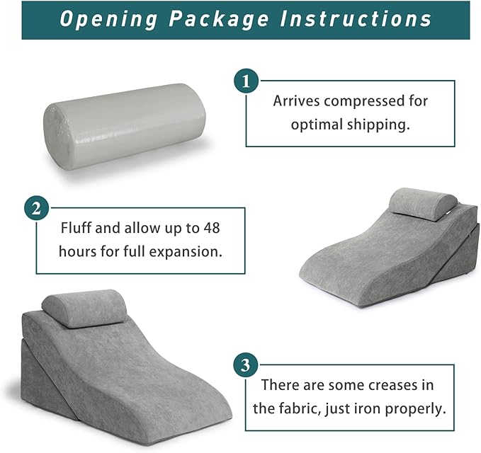 baibu 20 in Bed Wedge Pillow Set Foam | Adjustable Pillows for Back, Leg and Knee Pain Relief | Post Surgery Ortho Pillow – Anti Snoring, Heartburn, Acid Reflux & GRED (Gray)