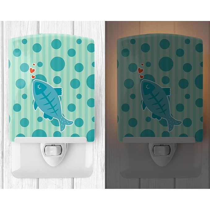 Caroline's Treasures BB6756CNL Polkadot Fish Ceramic Night Light Compact, UL-Certified, Ideal for Bedroom, Bathroom, Nursery, Hallway, Kitchen, 6x4x3, Multicolor
