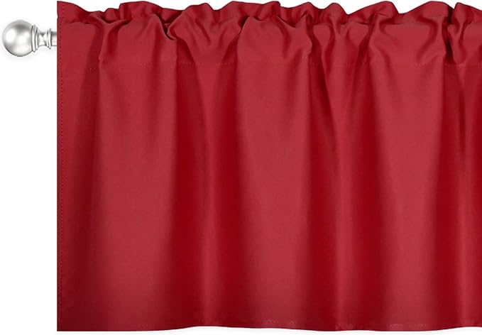 Red Valance for Windows 52x18 Inch Solid Thermal Insulated Blackout Rod Pocket Kitchen Short Curtain Toppers Valance for Bathroom Living Room 1 Panel