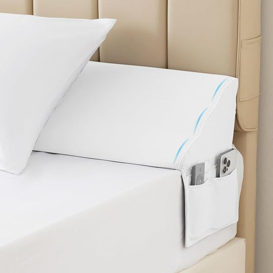 King Bed Wedge Pillow for Headboard, Foam Pillow Wedge for Headboard Gap, Mattress Bed Gap Filler King, Triangle Pillow Wedge, Anti-slip Bed Crack Pillow Space Filler King (76"×10"×6") White