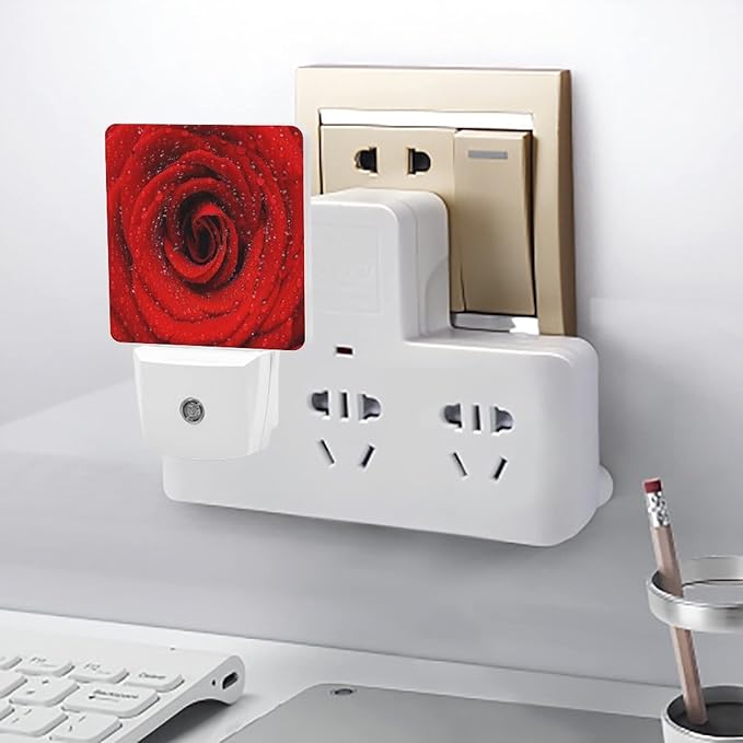 LED Night Lights Lamp with Dusk to Dawn Sensor, A Big Red Rose Night Lamp, Night Lights Plug Into Wall for Kids Room, Bedroom, Bathroom, Kitchen, Hallway