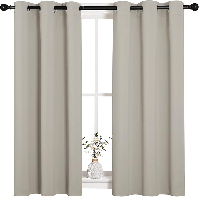 NICETOWN Room Darkening Short Curtain Panels for Cafe, Thermal Insulated Grommet Room Darkening Draperies/Drapes for Window (Natural, 2 Panels, W34 x L45 -inch)