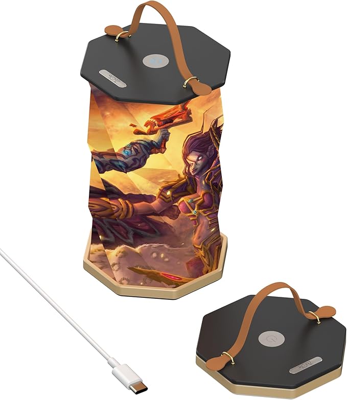 Battery Operated Lamp with Handle, Rotating Folding Lamp, Warcraft Portable Light, Folding Paper Lantern for Home, Office, Living Room