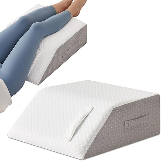 Leg Elevation Pillow for After Surgery, Leg Pillow Elevation Blood Circulation, Memory Foam Leg Wedge for Elevation for Swelling, Foot Elevation Pillow Post Surgery 23.6×16.8×8 Inch White/Grey