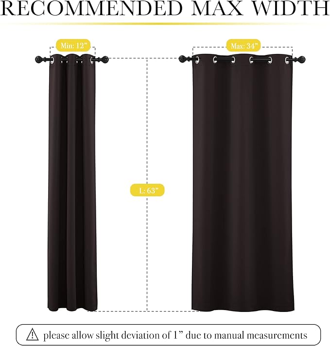 NICETOWN Short Complete 100% Blackout Curtains, Thermal Insulated & Energy Efficiency Window Draperies with Same Color Liner, Noise Reducing Small Drapes for Kids Room (Brown, 42"W by 63"L, 2 Panels)