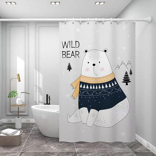 Cartoon Bear Print Shower Curtain for Bathroom Decor, Children Shower Curtain Liner 70.8" x 78.7" Waterproof Polyester Fabric Animal Shower Curtain Art Bath Curtain with 12 Hooks