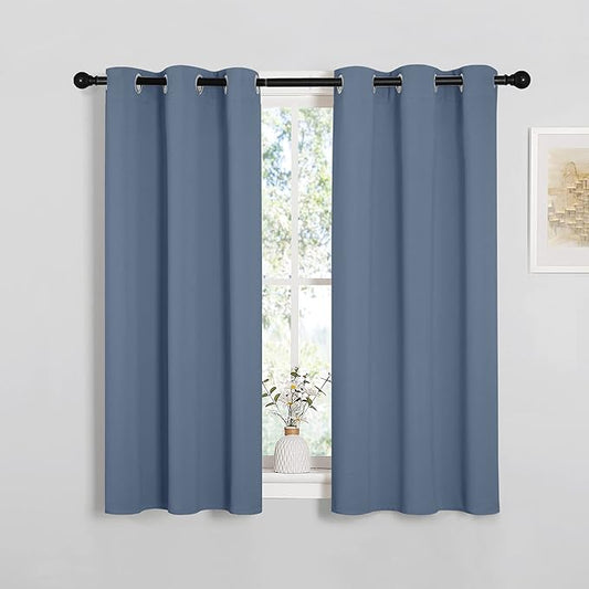 NICETOWN Kitchen Curtains Small Window Curtains & Drapes, Thermal Insulated Solid Grommet Curtain Panels for Cupboard, Loft, Cafe, Dining Room (Stone Blue, 34" W x 45" L, 2PCs)