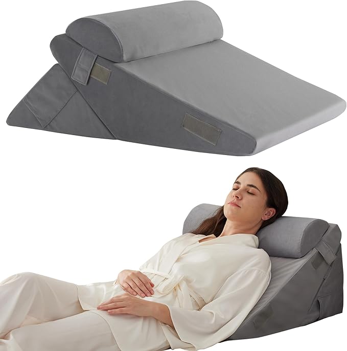 3PCS Orthopedic Bed Wedge Pillow Set for Sleeping, Wedge Pillow for Back Pain Relief, 10-in-1 Adjustable Bed Wedge Pillow Post Surgery, Triangle Pillow for Acid Reflux Snoring Gerd, Velvet