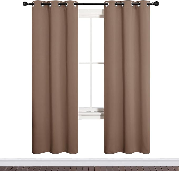 NICETOWN Blackout Window Curtains and Drapes for Kitchen, Window Treatment Thermal Insulated Solid Grommet Blackout Drapery Panels (Set of 2, 34 by 72 inches, Cappuccino)