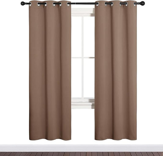NICETOWN Blackout Window Curtains and Drapes for Kitchen, Window Treatment Thermal Insulated Solid Grommet Blackout Drapery Panels (Set of 2, 34 by 72 inches, Cappuccino)