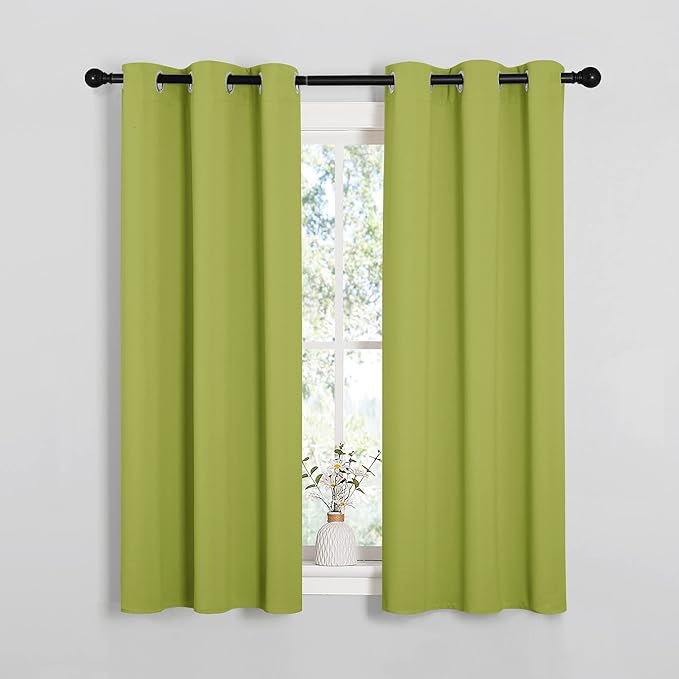NICETOWN Green Blackout Curtains Window Panels, Window Treatment Thermal Insulated Solid Grommet Blackout Draperies/Drapes for Bedroom (Set of 2, 34 by 54 Long, Fresh Green)