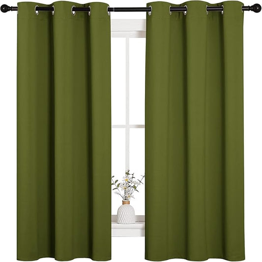 NICETOWN Christmas Window Decoration Thermal Insulated Solid Grommet Blackout Curtains/Drapes for Living Room (1 Pair, 42 by 63 inches, Olive Green)