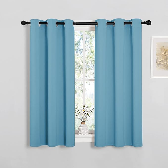 NICETOWN Thermal Insulated Curtains Blackout Draperies, Window Treatment Solid Grommet Room Darkening Drape Panels for Bedroom (Teal Blue, Set of 2, 34 by 45 inches Long)