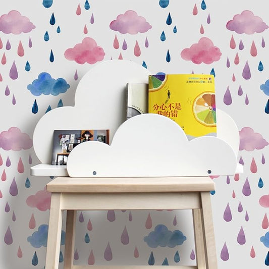 Amaonm Removable 15.8 x 98.4inch Rainbow Colorful Clouds and Raindrop Wall Decals DIY Wallpaper Wall Stickers Murals Decor for Kids Babys Girls Bedroom Teens Nursery Living Room Door Desk Decoration