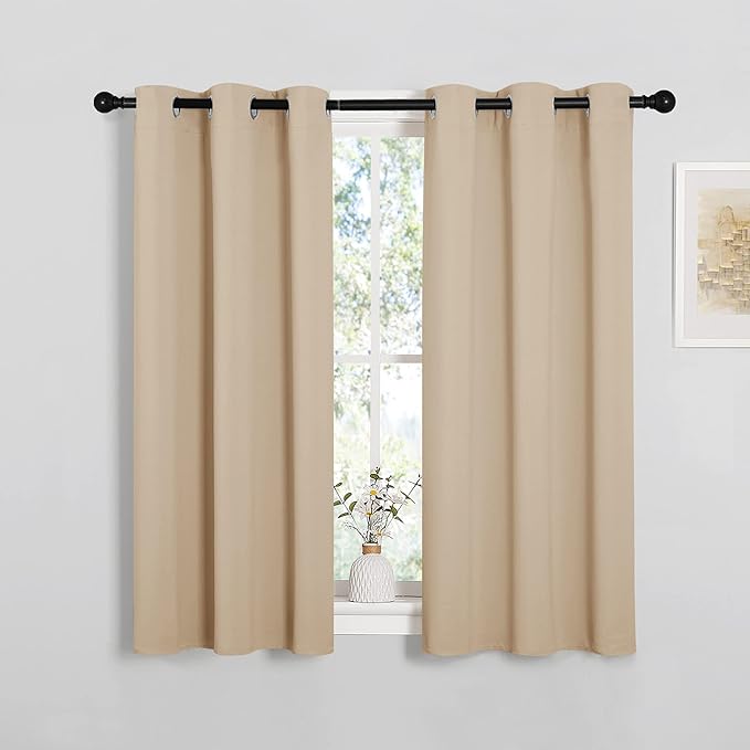 NICETOWN Room Darkening Curtain Panels for Cafe, Thermal Insulated Grommet Room Darkening Draperies/Drapes for Window (Biscotti Beige, 2 Panels, W34 x L45 inch)