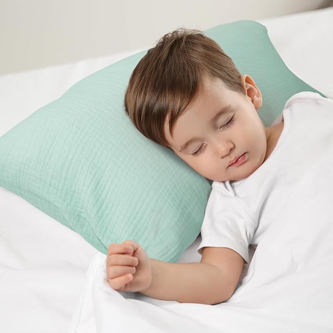 Organic Cotton Muslin Mini Pillowcases with Envelope Design,2 Pack Ultra Breathable Kids Toddler Pillowcases for Boys and Girls- 13 x 18 inches (Blue)