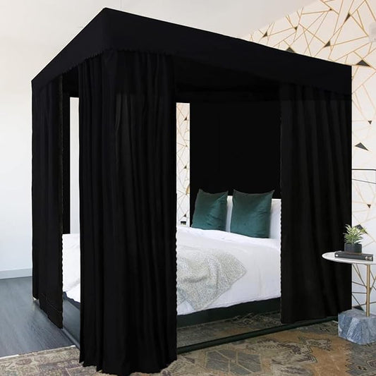Black Canopy Bed Curtains - 4 Corner Post Bed Curtains Canopy Full Bed Canopy Curtains for Adults Girls Bedroom Decoration(Black, Full)