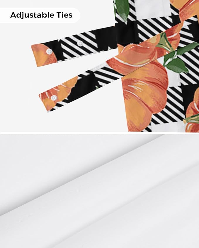 Fall Blackout Tie Up Valance Curtains for Kitchen Windows Thanksgiving Halloween Pumpkins Window Toppers Balloon Shades for Living Room/Bathroom/Bedroom,60" X 18" Farmhouse Black White Buffalo Plaid