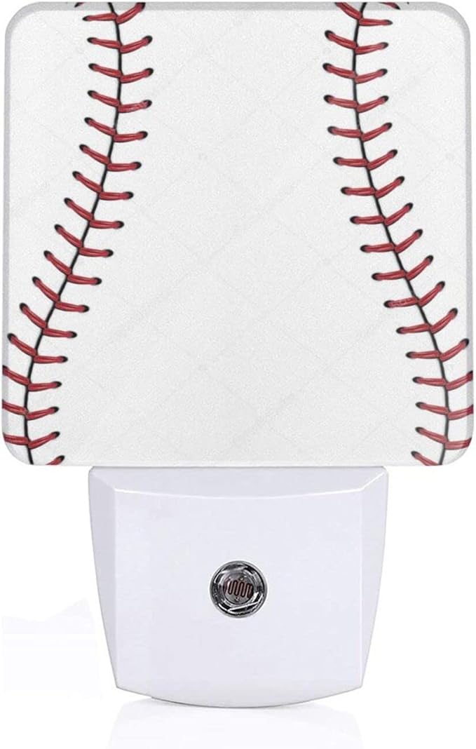 Funny Baseball Lace Plug in Night Light Plug into Wall LED Nightlight Auto Sensor Dusk to Dawn lamp for Kids Room Bedroom Bathroom Nursery Kitchen Hallway Stairs Home Decorative