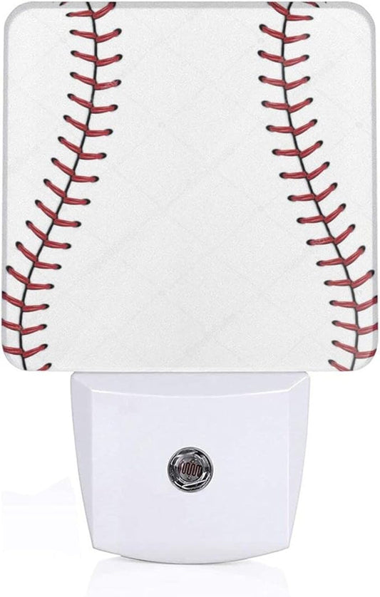 Funny Baseball Lace Plug in Night Light Plug into Wall LED Nightlight Auto Sensor Dusk to Dawn lamp for Kids Room Bedroom Bathroom Nursery Kitchen Hallway Stairs Home Decorative