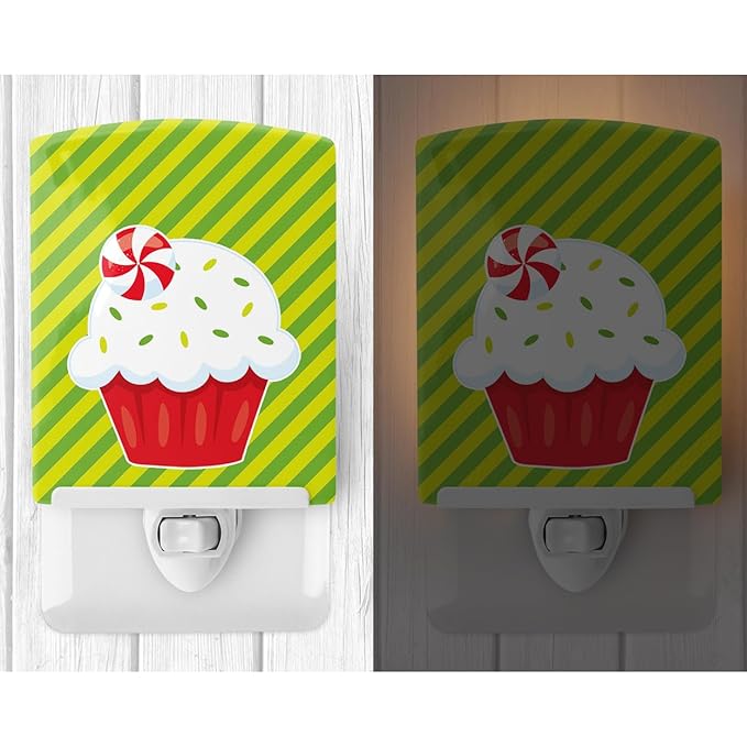 Caroline's Treasures BB6819CNL Christmas Pepermint Cupcake Ceramic Night Light Compact, UL-Certified, Ideal for Bedroom, Bathroom, Nursery, Hallway, Kitchen, 6x4x3, Multicolor
