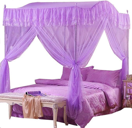 Mengersi Arched 4 Corners Post Bed Curtain Canopy Net Square Princess Fly Screen, Indoor Outdoor (Queen, Purple)