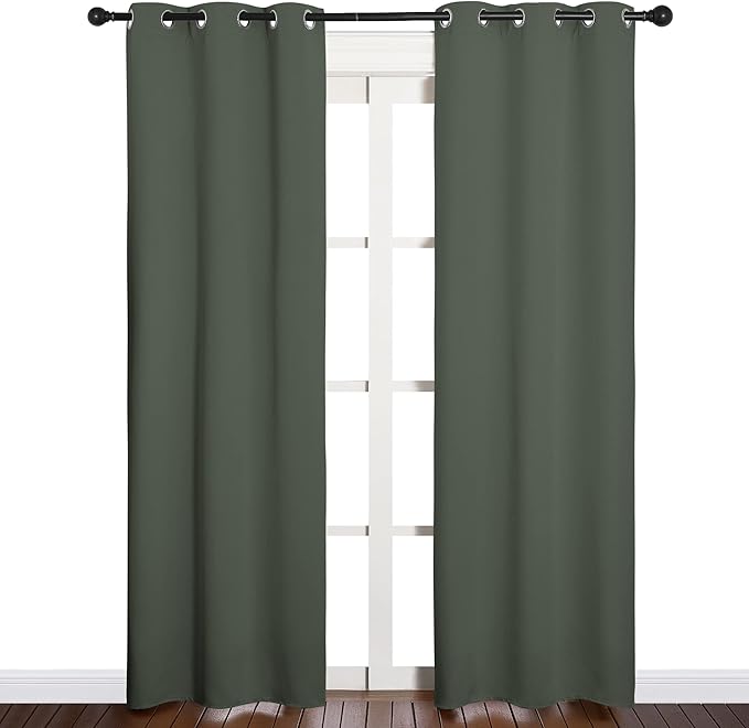 NICETOWN Thermal Curtains for Kids Room, Window Treatment Thermal Insulated Solid Grommet Blackout Drape Panels for Bedroom (Dark Mallard, Set of 2, 34 by 84 inches)