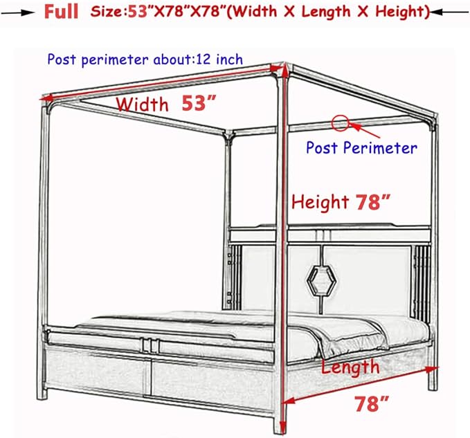 Elegant Lace Princess 4 Corner Post Mosquito Net Romantic for Girls Women Bed Curtain Canopy for Adult Wedding Bedroom Kids Rooms Decoration (Color-B, Full)