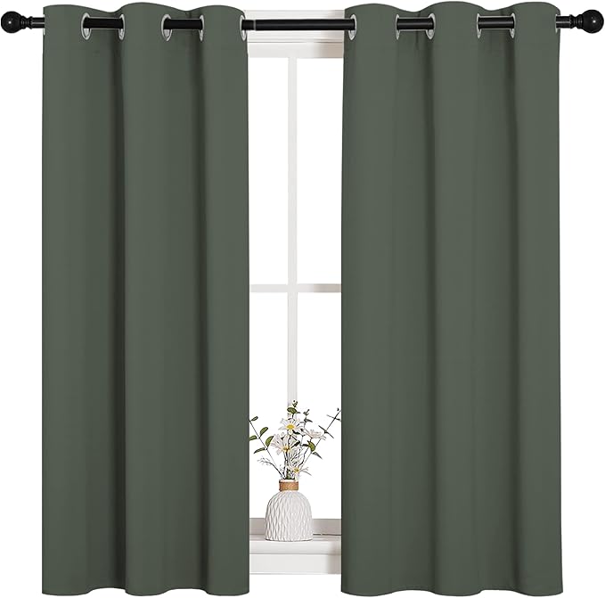 NICETOWN Dark Mallard Blackout Curtain Panels for Bedroom, Thermal Insulated Grommet Top Blackout Draperies and Drapes for Basement (2 Panels, W34 x L45-inch)