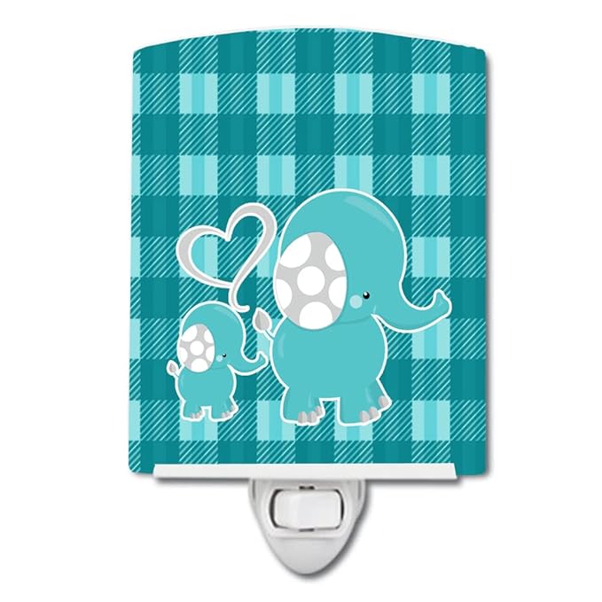 Caroline's Treasures BB6839CNL Plaid Momma and Baby Elephant Ceramic Night Light Compact, UL-Certified, Ideal for Bedroom, Bathroom, Nursery, Hallway, Kitchen, 6x4x3, Multicolor