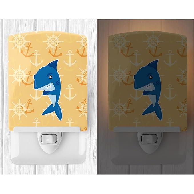 Caroline's Treasures BB6946CNL Shark on Beige Nautical Ceramic Night Light Compact, UL-Certified, Ideal for Bedroom, Bathroom, Nursery, Hallway, Kitchen, 6x4x3, Multicolor