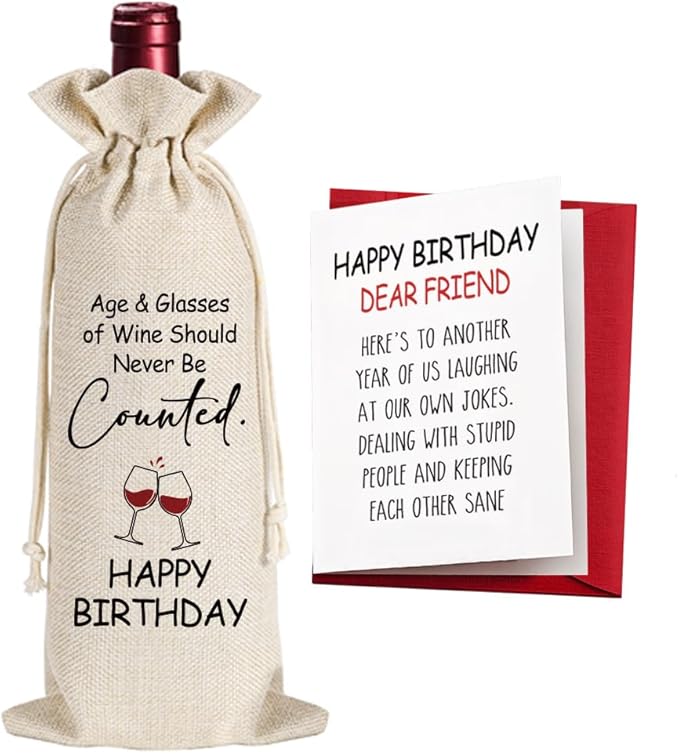 Qubereeree Birthday Gift for Women Men, Birthday Party Decorations, Birthday Party Decoration Wine Bag Gifts, Funny Birthday Wine Bags, Happy Birthday Gifts for Friends, Bday Gift Wine Bag-25