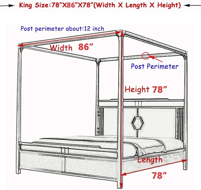 Elegant Modern Linen Princess 4 Corner Post Mosquito Net Romantic for Girls Women Bed Curtain Canopy for Adult Wedding Bedroom Kids Rooms Decoration (White-Beige, King)
