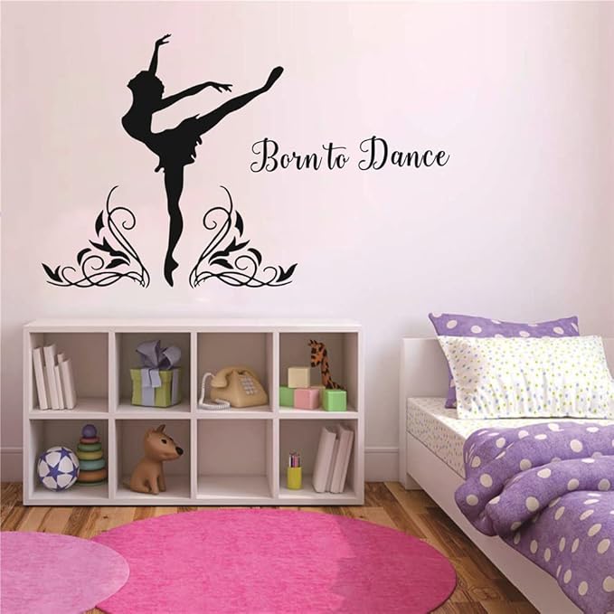 Dance Wall Decor for Girl Room Art Dancer Born to Dance Bedroom Wall Sticker Living Room Wall Decoration Kids Room Wall Decal AFN59 (Black)