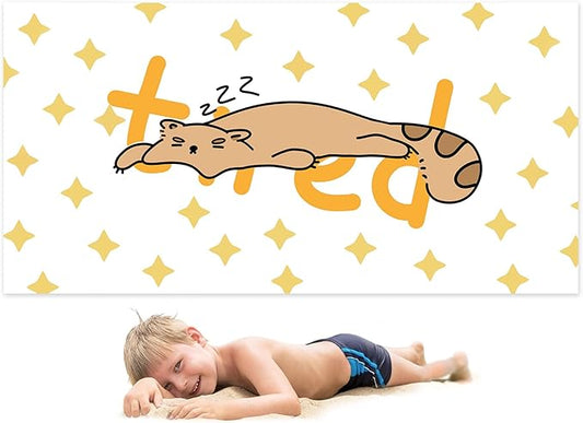 Cleanbear Kids Beach Towel - Cute Tired Bear Design, Soft and Absorbent, Perfect for Bath, Pool, and Beach - Embrace Relaxation and Comfort