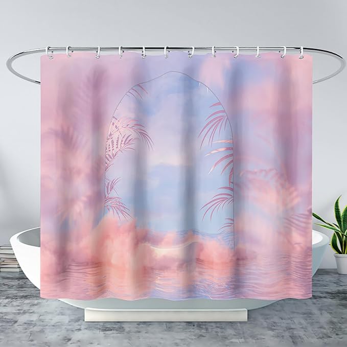 AILONEN Pink Wonderland Shower Curtain,Blue and Pink Sweet Bathroom Shower Curtain for Girls Kids Teens, 72" W*72" H Dream Sky Theme Shower Curtain Sets for Bathroom