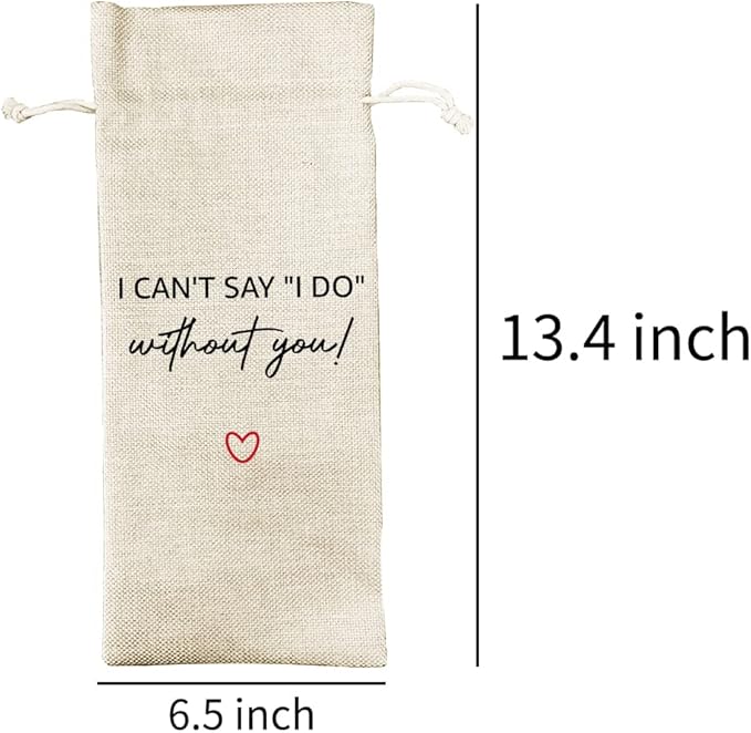 DOI-LANEE Wine Bag, Gift for Bridesmaid Honor Proposal Present, Wedding Party Decorations (DL036, 13.5x5.5 Inches, Cotton Linen)