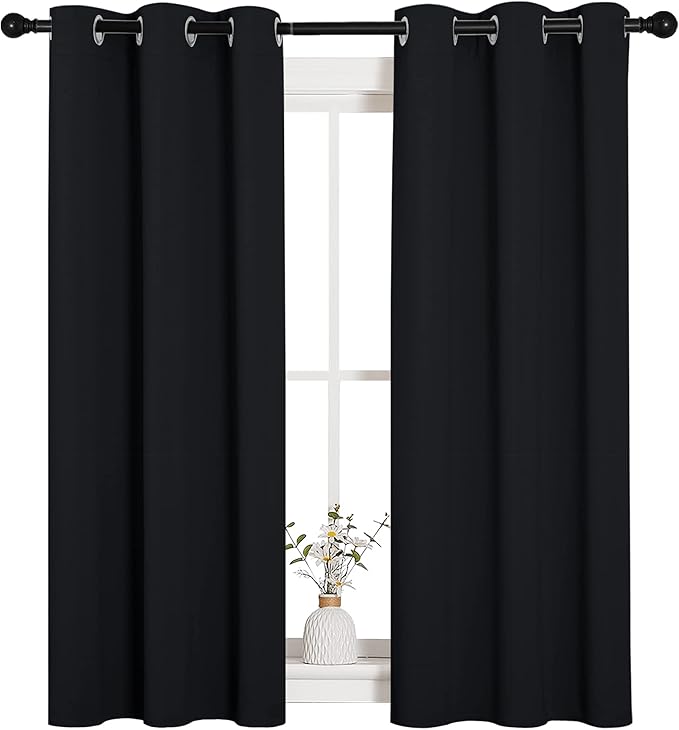 NICETOWN Halloween Blackout Draperies Window Curtain Panels, Autumn/Winter Thermal Insulated Solid Grommet Blackout Curtains/Drapes for Cafe (Set of 2, 34 inches by 54 inches, Black)