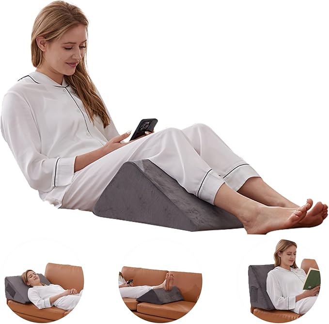 Knee Wedge Pillow, Memory Foam Leg Pillow Bed Wedge for Sleeping, Post Surgery Triangle Pillow for Knee Support, Leg Elevation, Knee Hip Back Pain Relief (23.6" x 26" x 10", Extra Large, Short Plush)