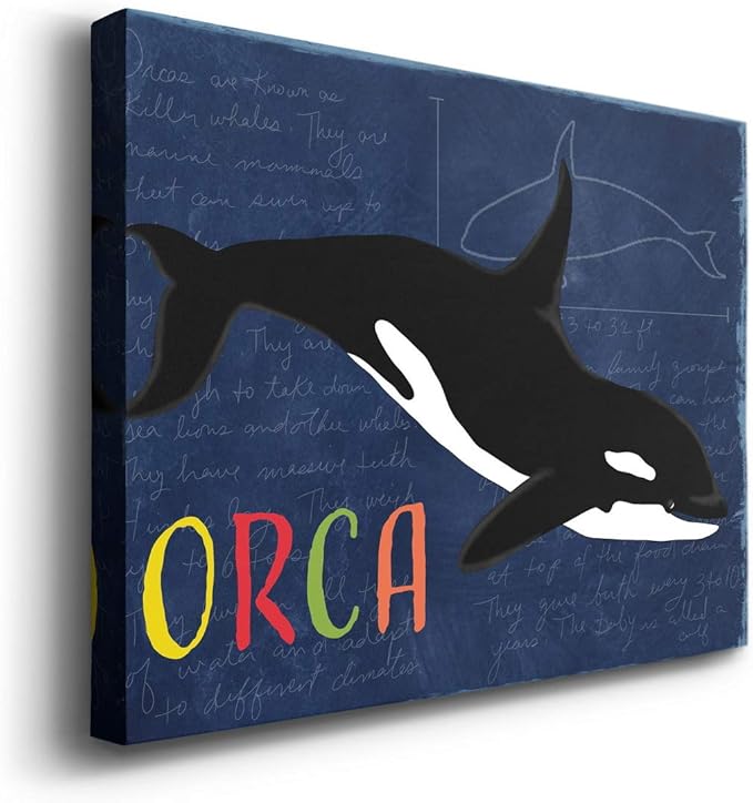 Renditions Gallery Canvas Animal Wall Art Modern Decorations Paintings Colorful Playful Orca Abstract Black & White Vibrant Artwork Canvas Prints for Kids Bedroom Nursery - 18"x27" LT33