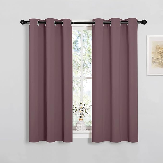 NICETOWN Bedroom Curtain Panels Blackout Draperies, Dry Rose, 1 Pair, 34 by 45-inch, Thermal Insulated Solid Grommet Blackout Curtains/Drapes