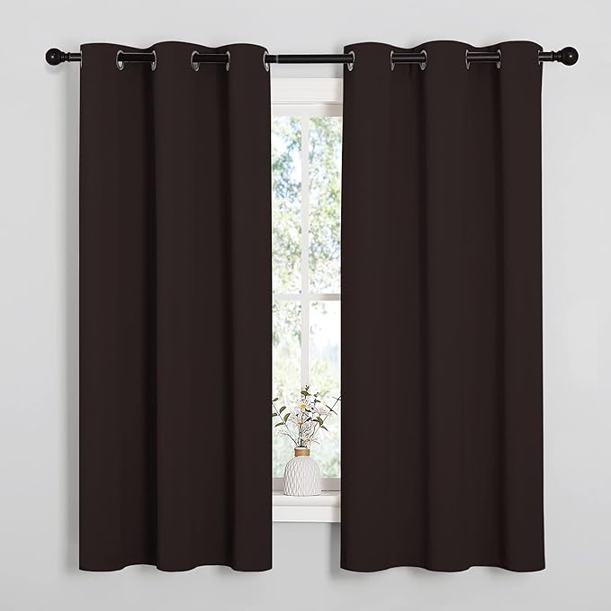 NICETOWN Triple Weave Microfiber Energy Saving Thermal Insulated Solid Grommet Blackout Curtains for Bedroom (2 Panels, 42 inches by 63 Inch, Toffee Brown)