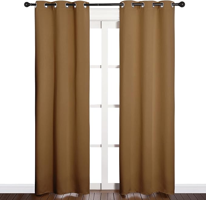 NICETOWN Sleek Blackout Curtains 84 inches Length for Windows, Noise Reducing and Block Draft Panels for Door Doorway Laundry Office Luxury Decor Theme (2 Panels, Gold Brown, W34 x L84 -Inch)