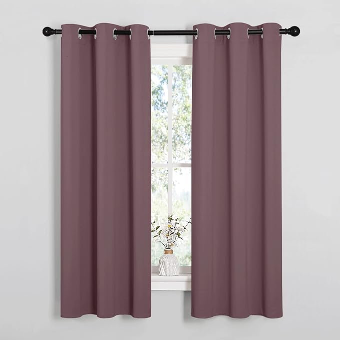 NICETOWN Bedroom Curtain Panels Blackout Draperies, 1 Pair, 34 by 63 inches, Dry Rose, Thermal Insulated Solid Grommet Blackout Curtains/Drapes