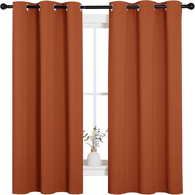 NICETOWN Bedroom Halloween Curtains 63 inches Long, Privacy and Thermal Insulated Blackout Drapes for Windows (Burnt Orange, 1 Pair, 42 x 63 inches)