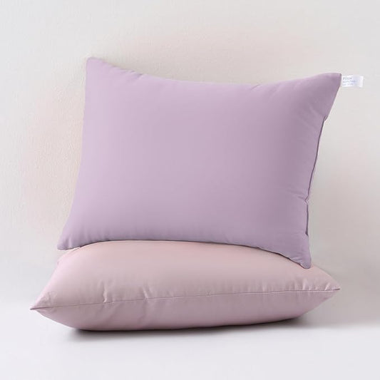 MEILA 2 Pack Cotton Toddler Pillows, 13x18 Pillows for Sleeping and Traveling, Machine Washable Kids Pillows Ideal for Crib, Bed, Cot and Nap, Light Pink & Lilac